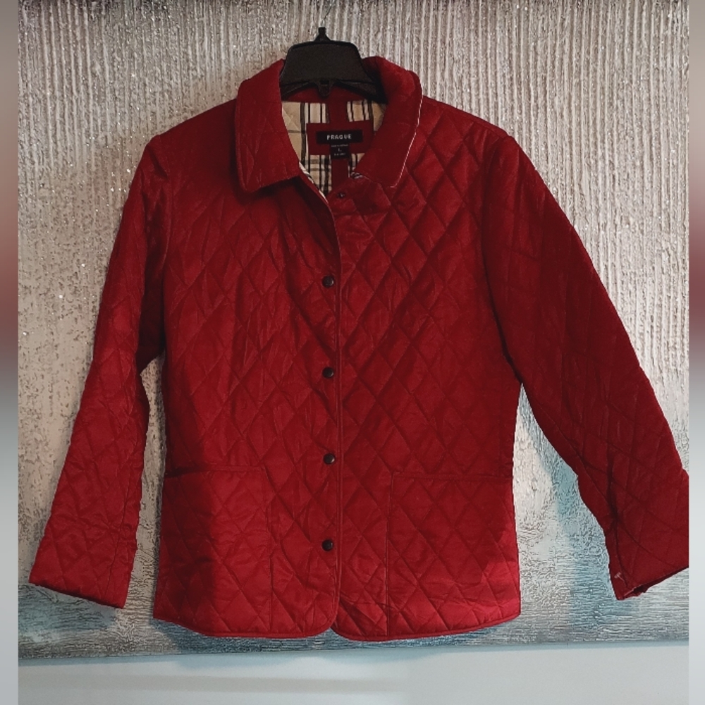 PRAGUE Burgundy Quilted Puffer Jacket Sz-L